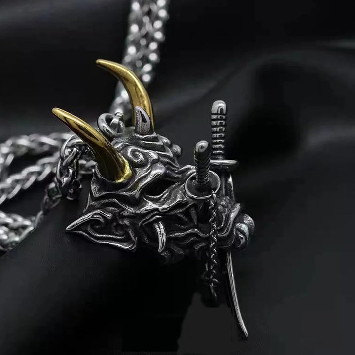 Collier Japonais masque Oni Double épée