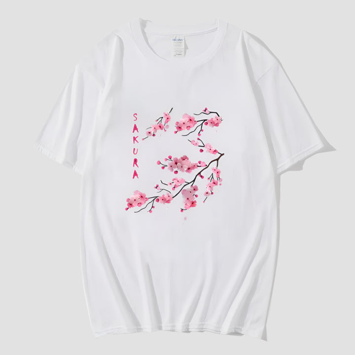 T-shirt Japonais Fleurs de Sakura Blanc