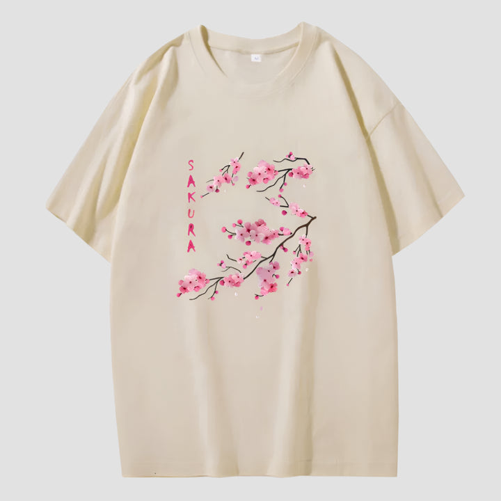 T-shirt Japonais Fleurs de Sakura Beige