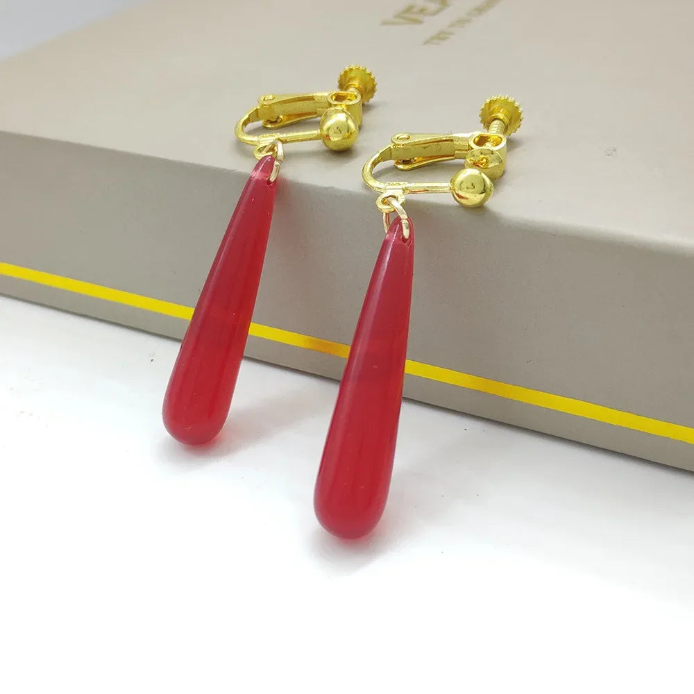 Boucles d'Oreilles Japonaises Goutte d'Eau Rouge