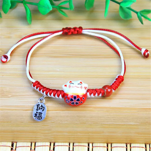 Bracelet Chat Japonais blanc rouge