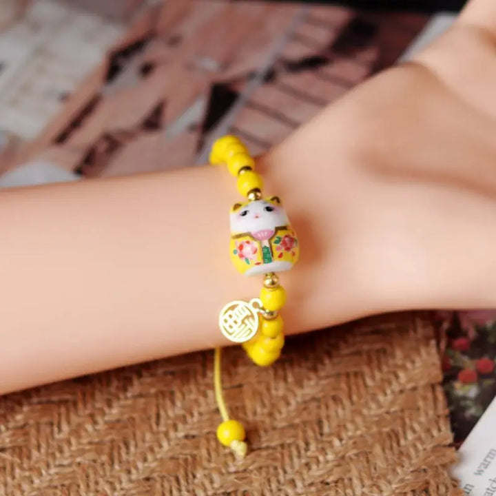 Bracelet Chat Japonais perles jaunes