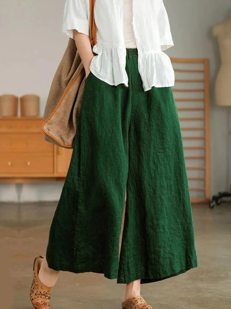 Pantalon Large Japonais Femme Vert