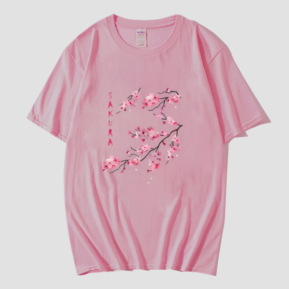 T-shirt Japonais Fleurs de Sakura Rose