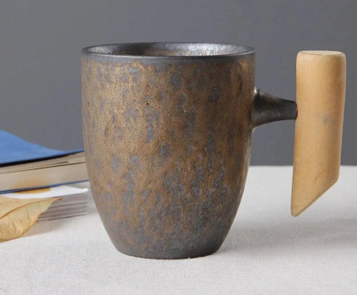 Japanese mug with wooden handle