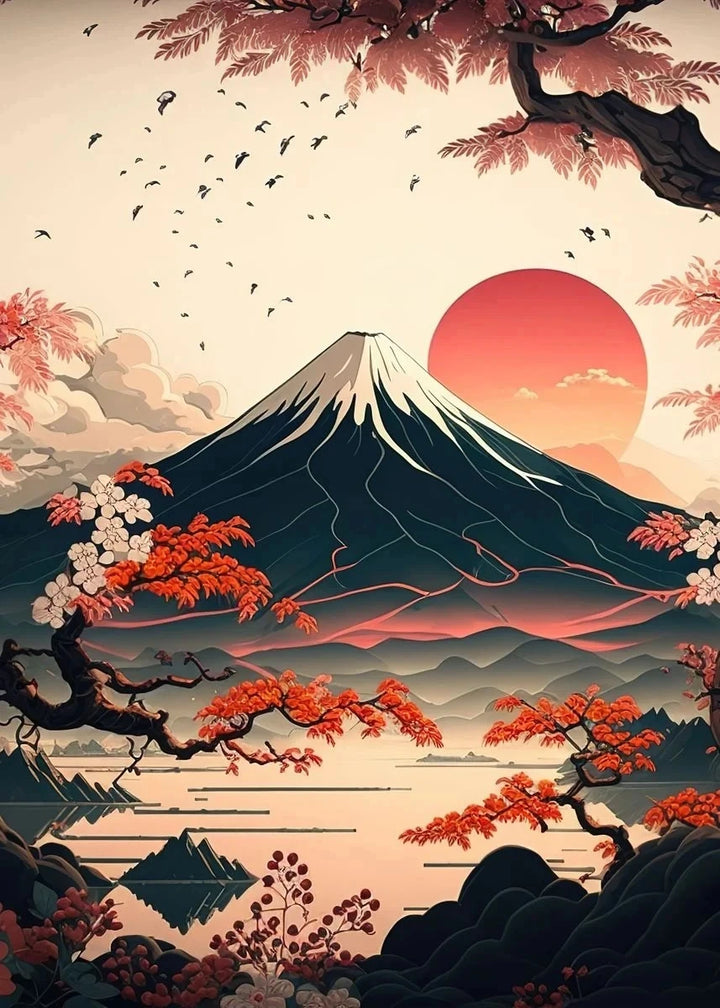 Tableau Japonais Mont Fuji couché de soleil