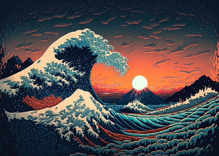 Tableau Grande Vague De Kanagawa couché de soleil