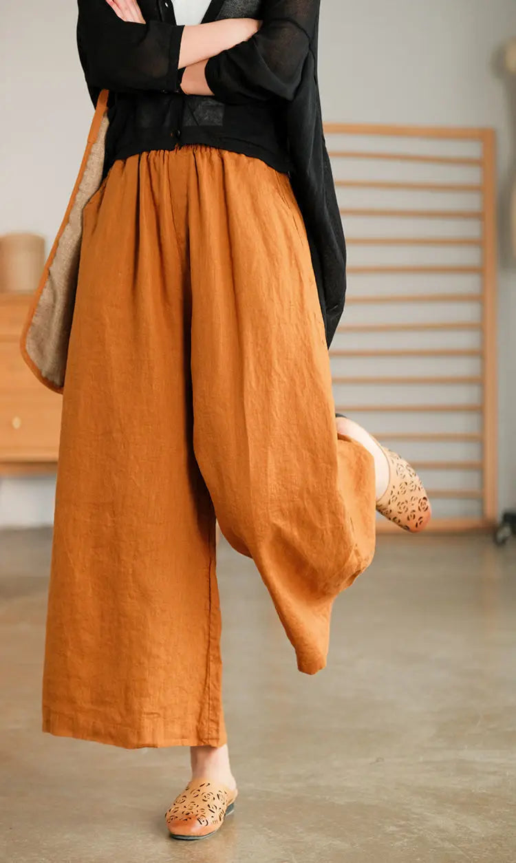 Pantalon Large Japonais Femme Orange