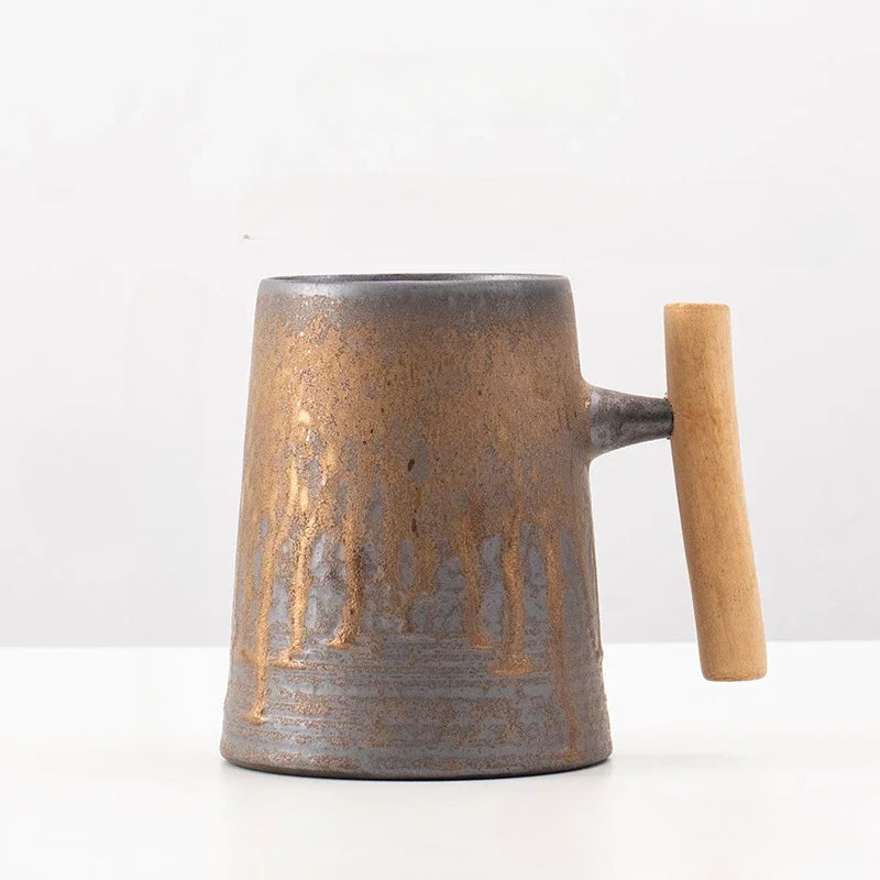 Japanese mug with wooden handle