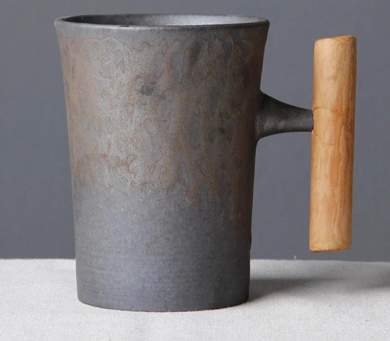 Japanese mug with wooden handle