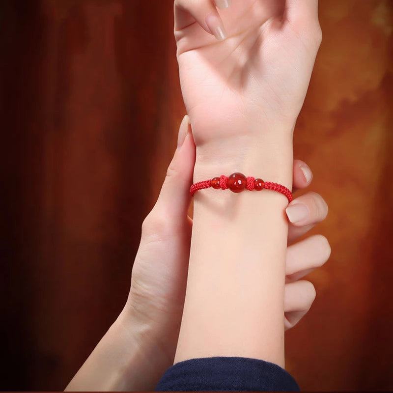 Bracelet Japonais tressé perles d'agate rouge