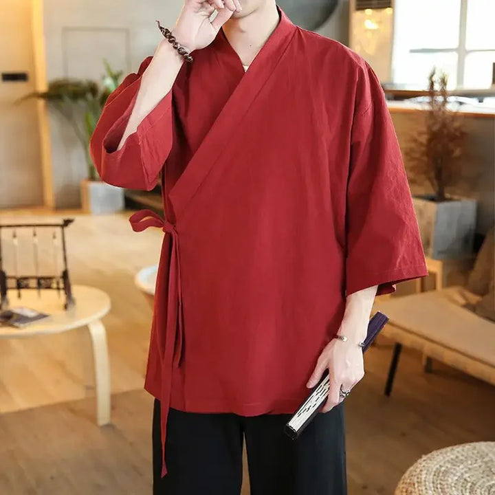 Veste Kimono Homme Traditionnel Rouge