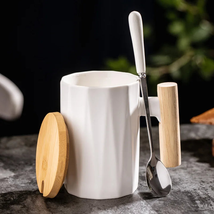 Mug Japonais Épuré Blanc avec cuillère 