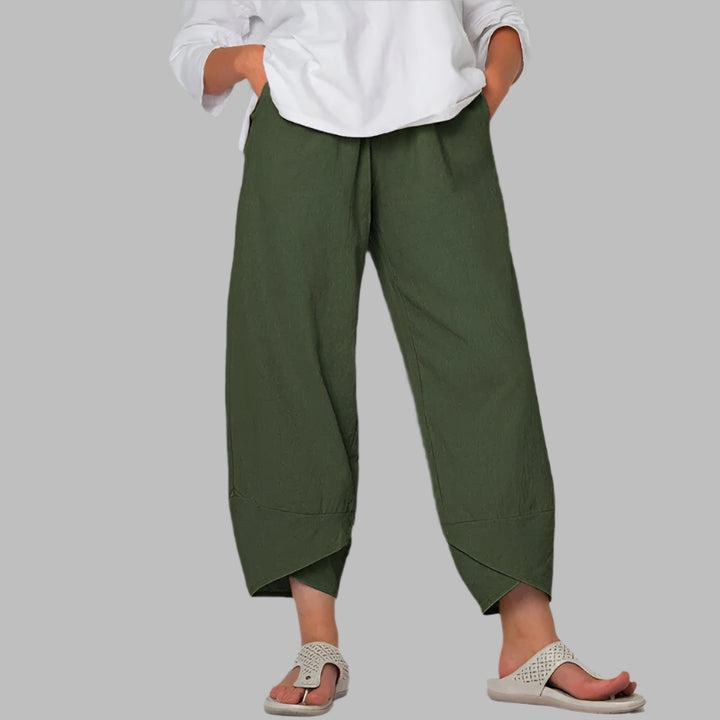 Pantalon Sarouel Japonais en Lin Vert Foncé