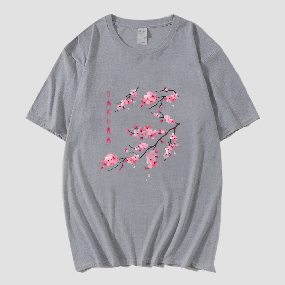 T-shirt Japonais Fleurs de Sakura Gris