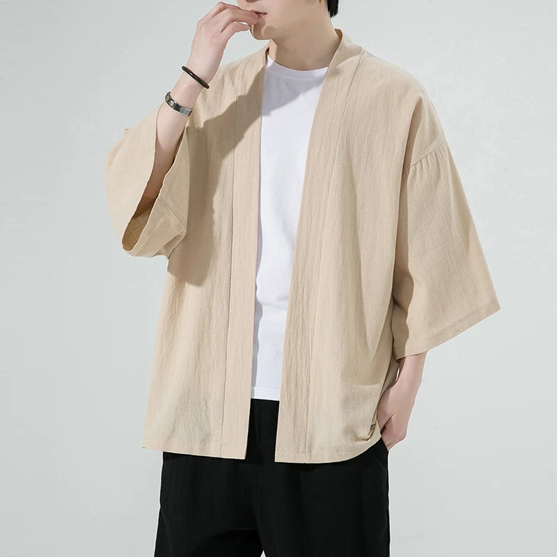 Veste Kimono Noir Beige