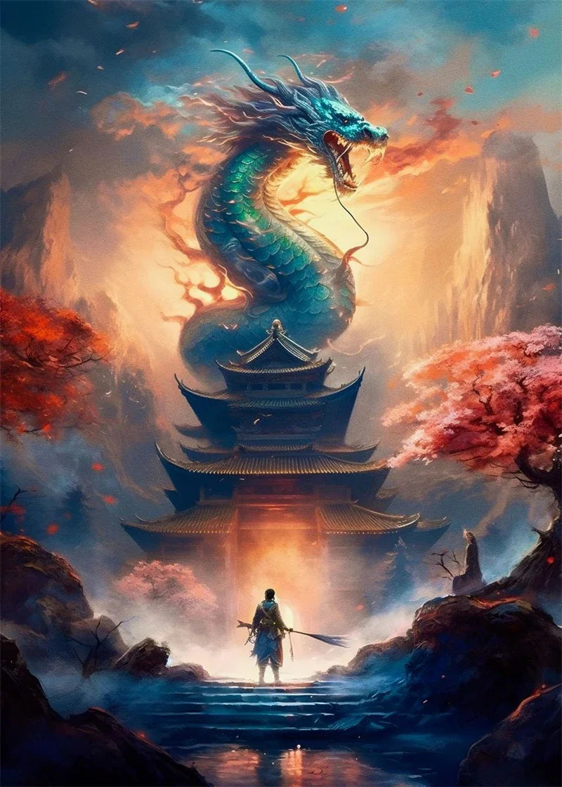 Tableau Dragon Japonais bleu