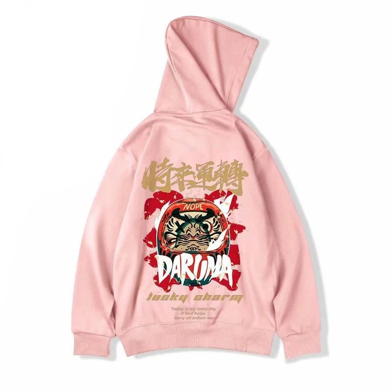 Sweat à capuche motif japonais rose