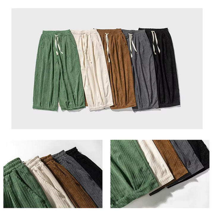 Pantalon Japonais Ample en Velours Côtelé