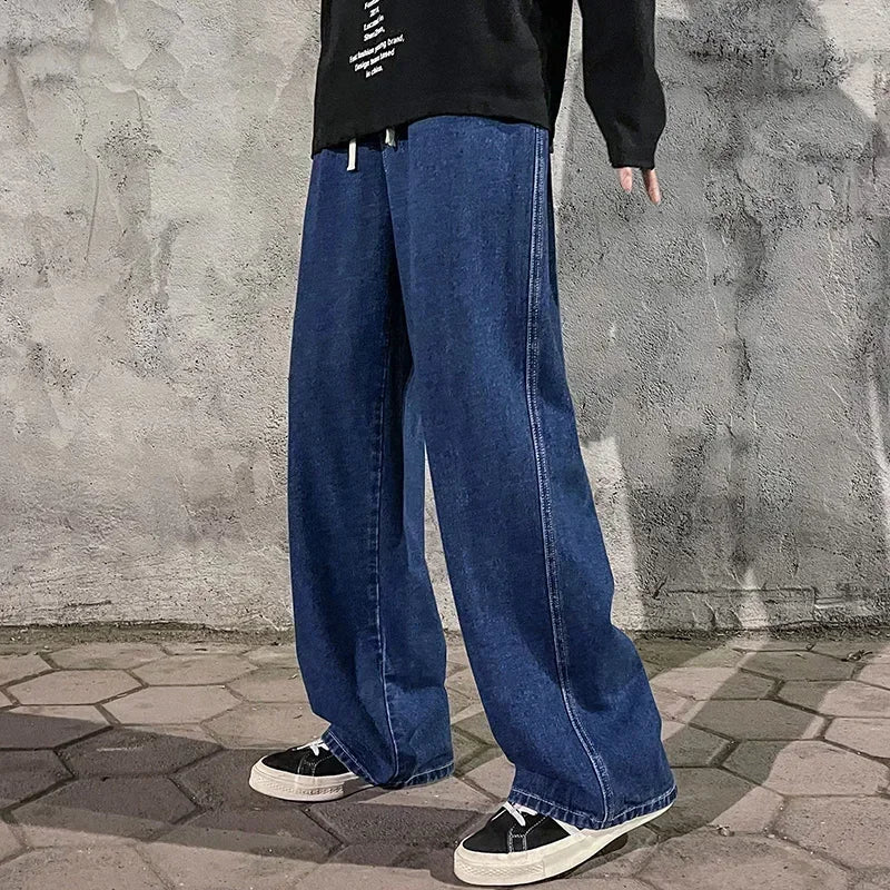 Pantalon Japonais Droit en Jean Bleu Foncé