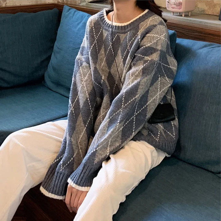 Pull Vintage Carreaux Japonais