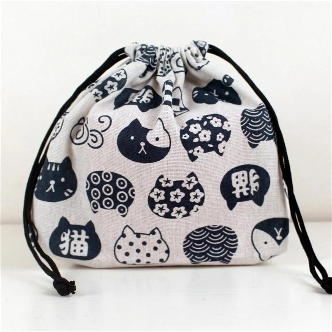 Sac rangement boîte bento motif chat