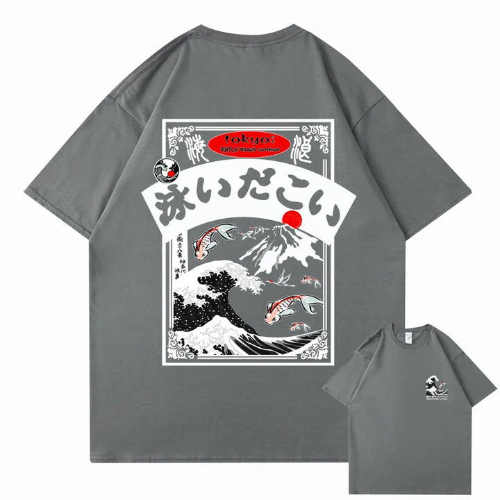 T-shirt Japonais Tokyo Vague Gris