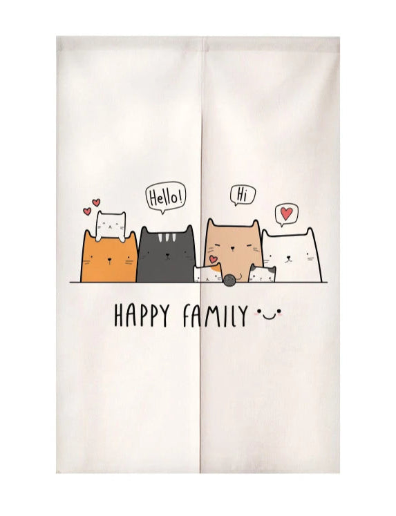 Rideau Japonais Chat Kawaii happy family