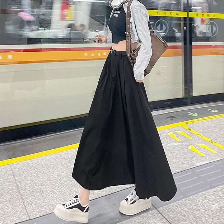 Jupe Mi-longue Classique Japonaise Noir