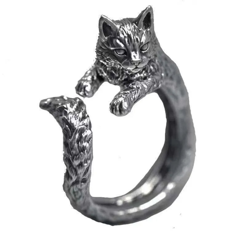 Bague Vintage Chat en Alliage Foncé