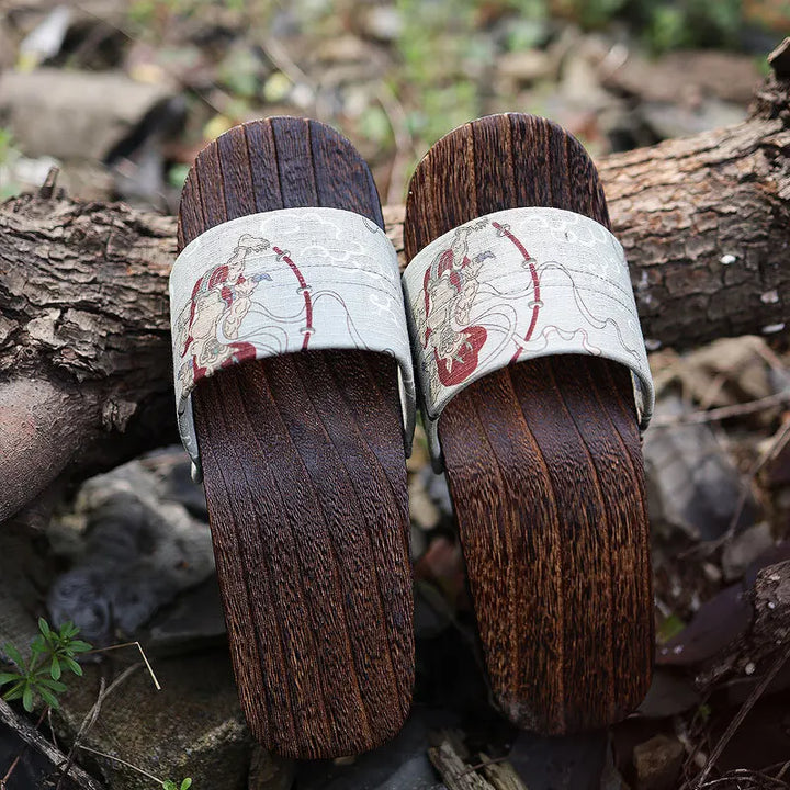 Sabot Geta Blanc à Motifs Blanc