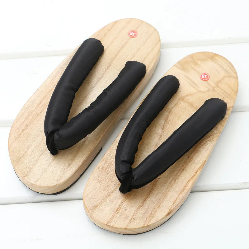 Sabot Geta Japonais Uni en Bois Noir