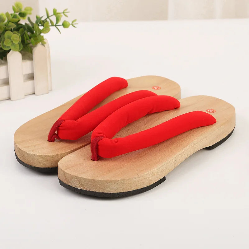 Sabot Geta Japonais Uni en Bois Rouge