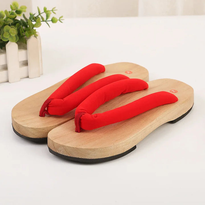 Sabot Geta Japonais Uni en Bois Rouge