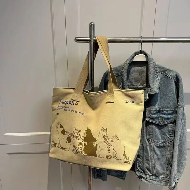 Sac Fourre-Tout Japonais Chat Beige