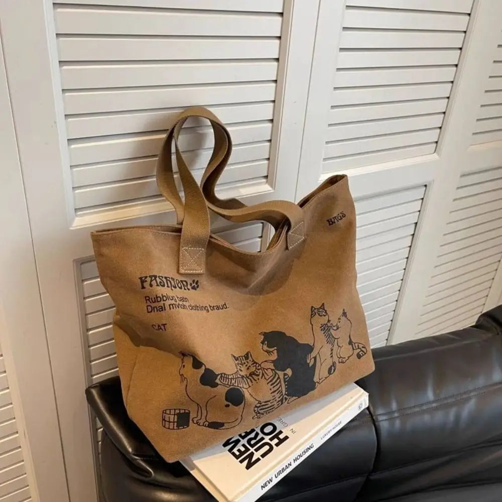 Sac Fourre-Tout Japonais Chat Marron