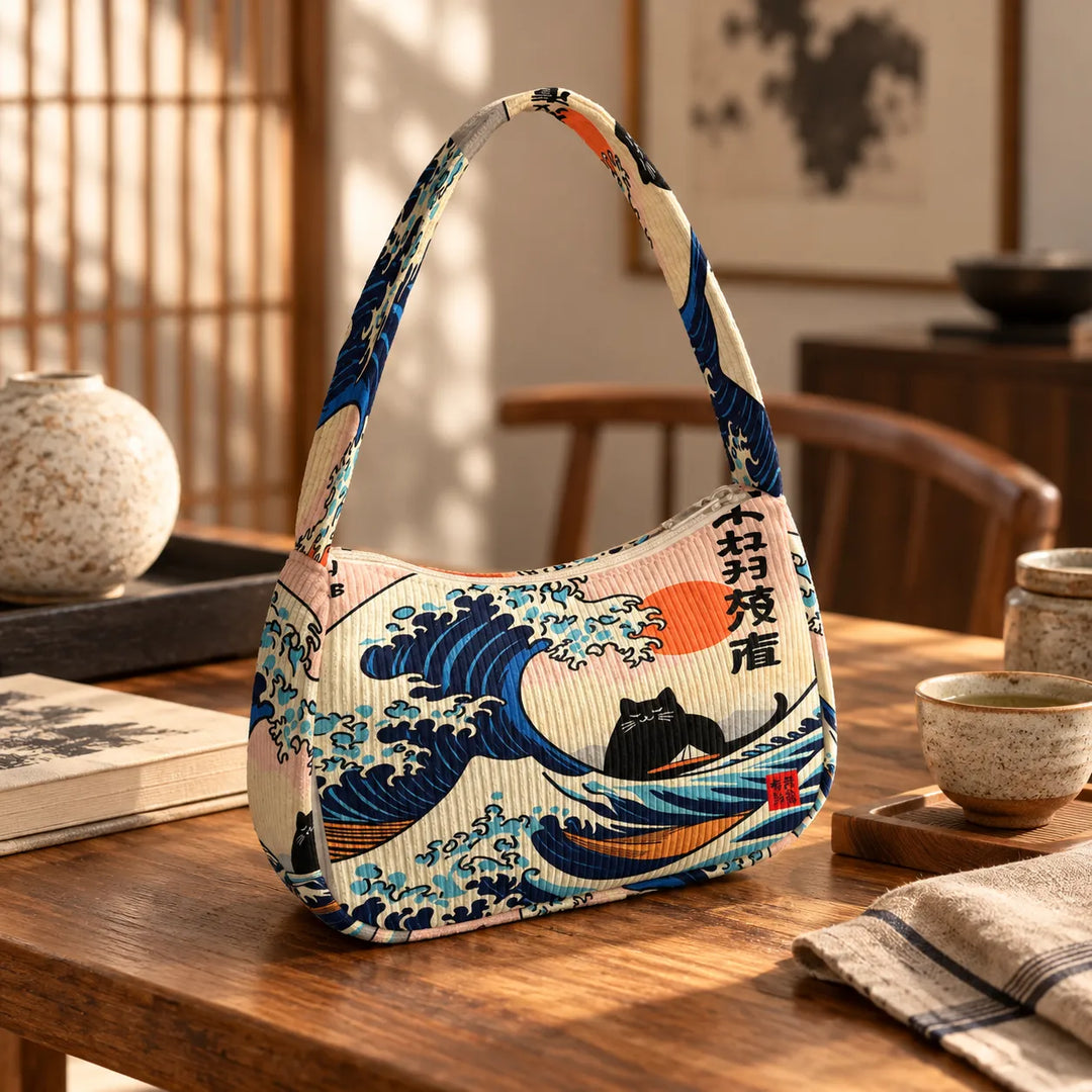 Sac à Main Kanagawa en Velours Côtelé Beau