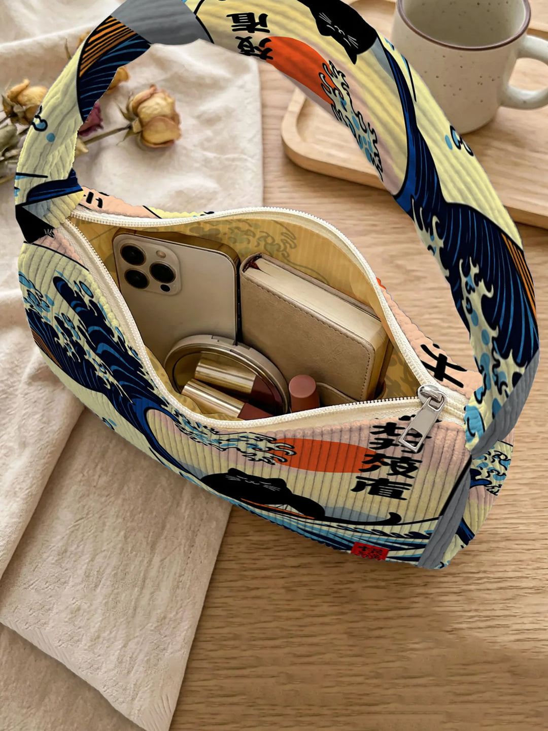 Sac à Main Kanagawa en Velours Côtelé Pratique