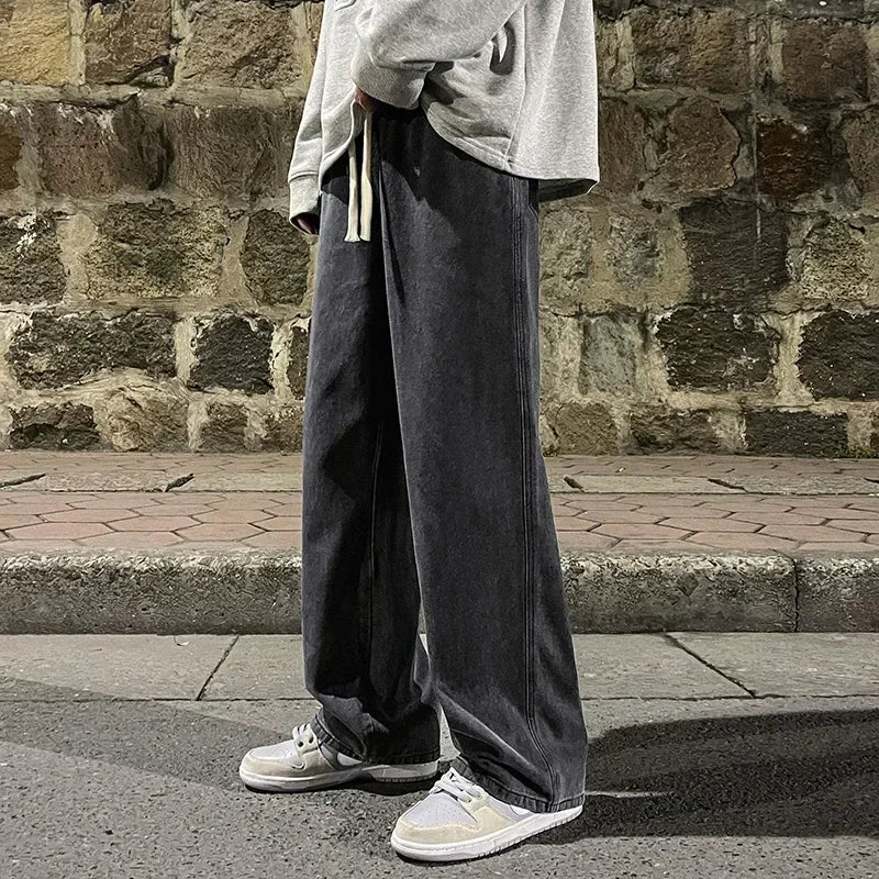 Pantalon Japonais Droit en Jean Gris Noir