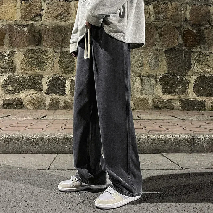 Pantalon Japonais Droit en Jean Gris Noir