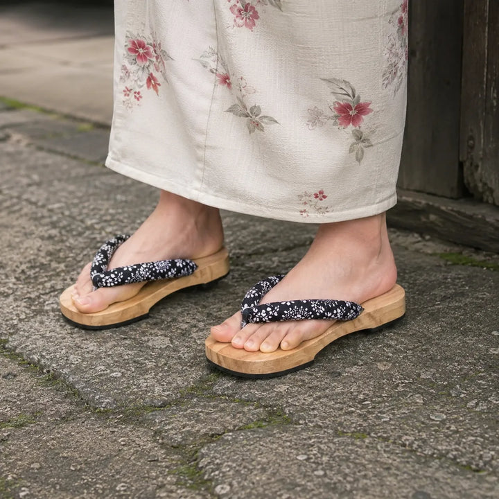 Sandales Geta Bleues Fleuries Confortable
