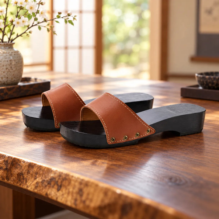 Sandales Geta Japonaise Marron Epuré Belles