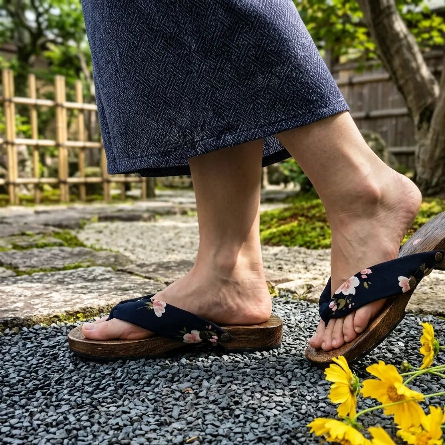 Sandales Geta Japonaise Plates Fleuries