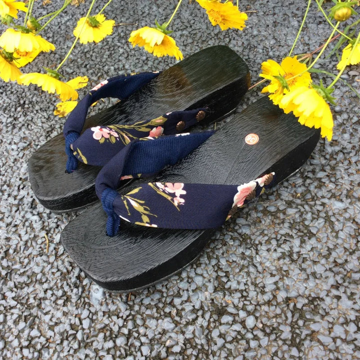 Sandales Geta Japonaise Plates Fleuries Confortables