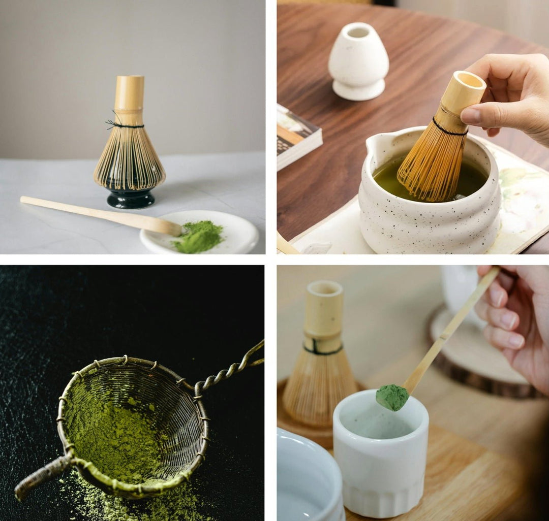 Accessoires pour matcha : chasen, chashaku et chawan