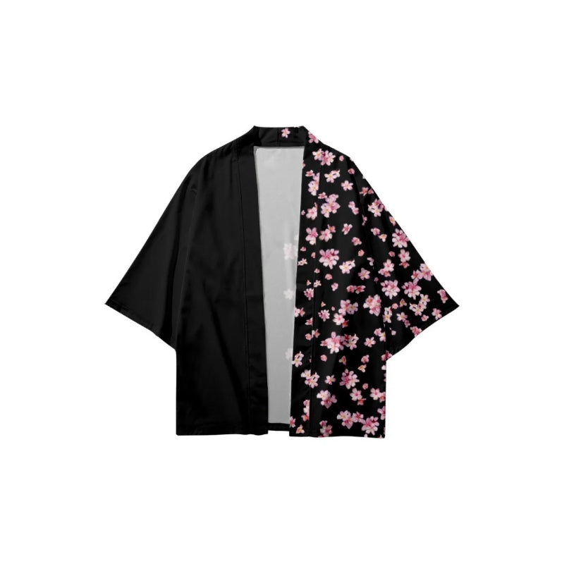 Veste Kimono Femme Noir Fleuri