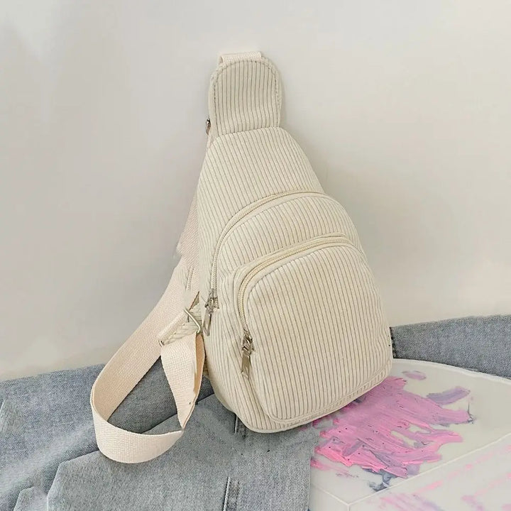 Petit Sac Japonais en Velours Côtelé Beige