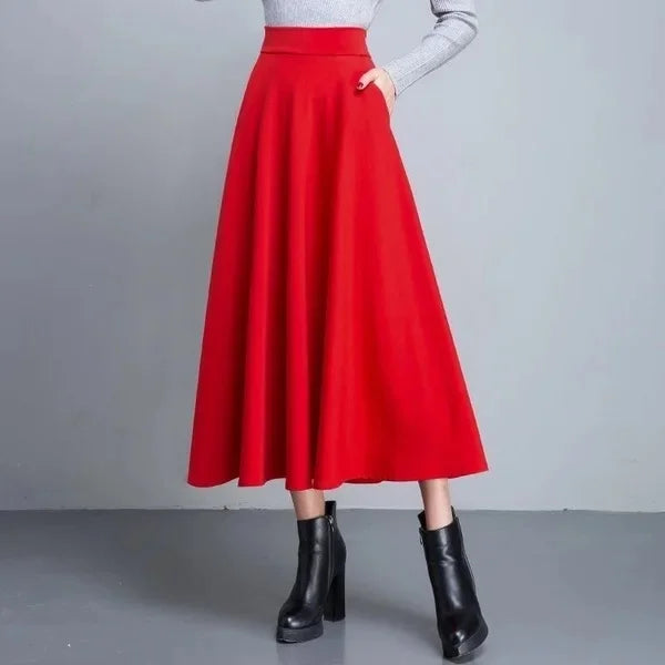Jupe Japonaise Mi-longue à Poches Rouge