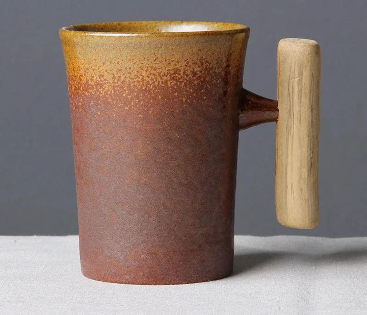 Japanese mug with wooden handle