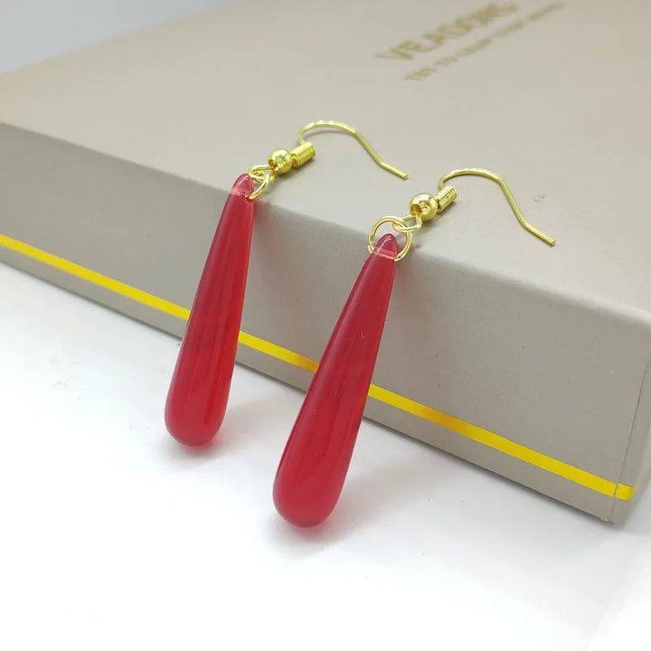 Boucles d'Oreilles Japonaises Goutte d'Eau Rouge